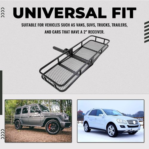KUAFU Folding Hitch Mount Cargo Carrier - 60"x19.5"x5.5" Rear Luggage Basket for SUVs & Trucks | 550LBS Capacity
