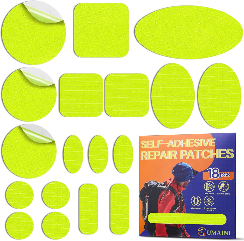 Tenacious | Down Jacket Repair Patch Kit - Waterproof Self-Adhesive Fabric Patches (18 Pcs, Green)
