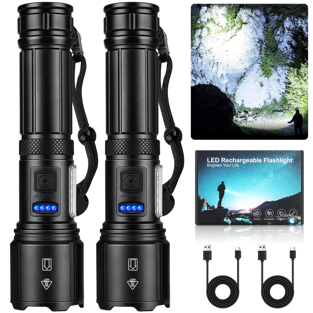 SKNSL Rechargeable LED Flashlights High Lumens, 99,000 Lumens Super Bright Flashlight 7 Modes w/COB Work Light, Powerful Flash Light for Outdoor Emergency Hiking Camping