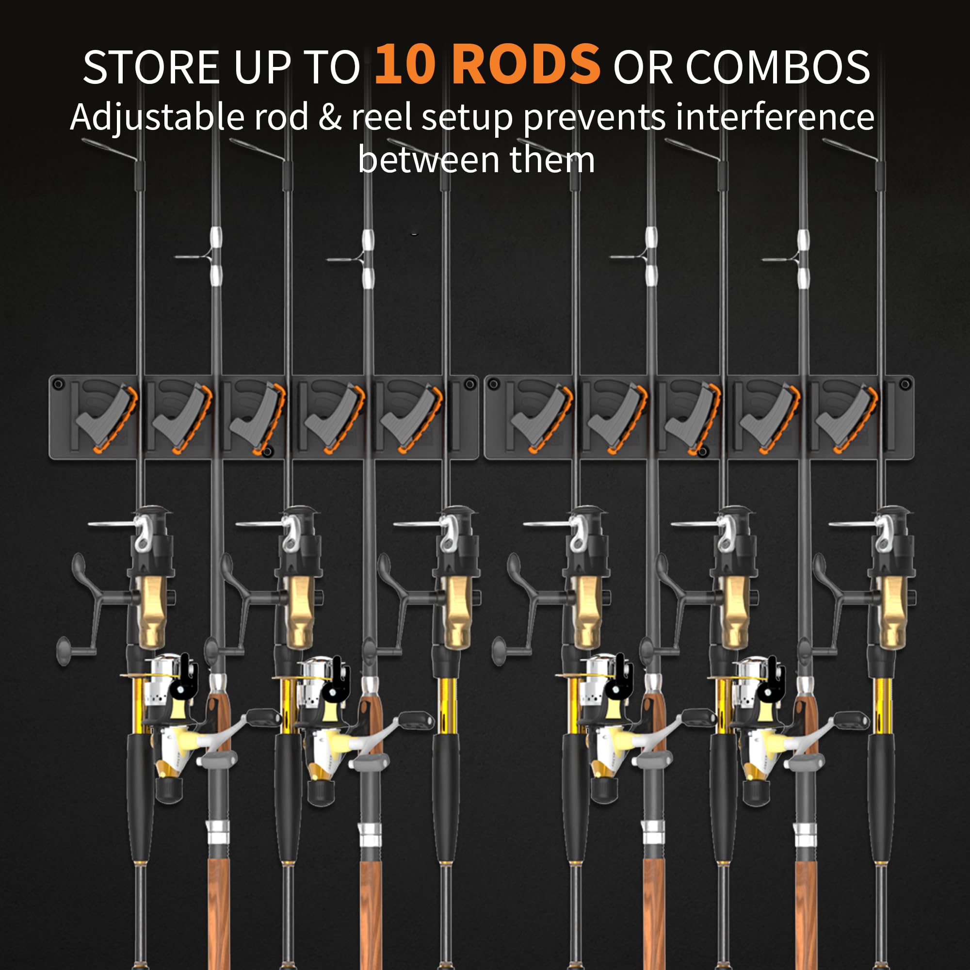 Fishing Rod Holder for Garage Wall, Vertical Fishing Pole Rack with TPE Soft Pads Each Holds Up to 5 Rods 0.1"-0.75" – Wall Mounted Fishing Rod Storage Organizer,Gifts for Men – 2 PACK (Holds 10 Rods)