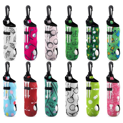 Bencailor 12 Pcs Golf Ball Tee Holder Neoprene Golf Ball Pouch Carry Bag Portable Neoprene Accessories for Women Keychain Belt Clip Bag Gifts Ladies Golfer