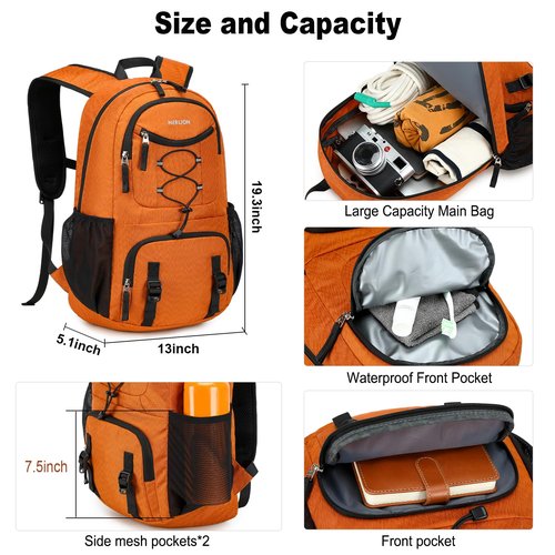 Nerlion Lightweight Foldable 35L Hiking Backpack Travel Backpack for Men Women Camping Waterproof Outdoor Hiking Daypack Backpack Orange