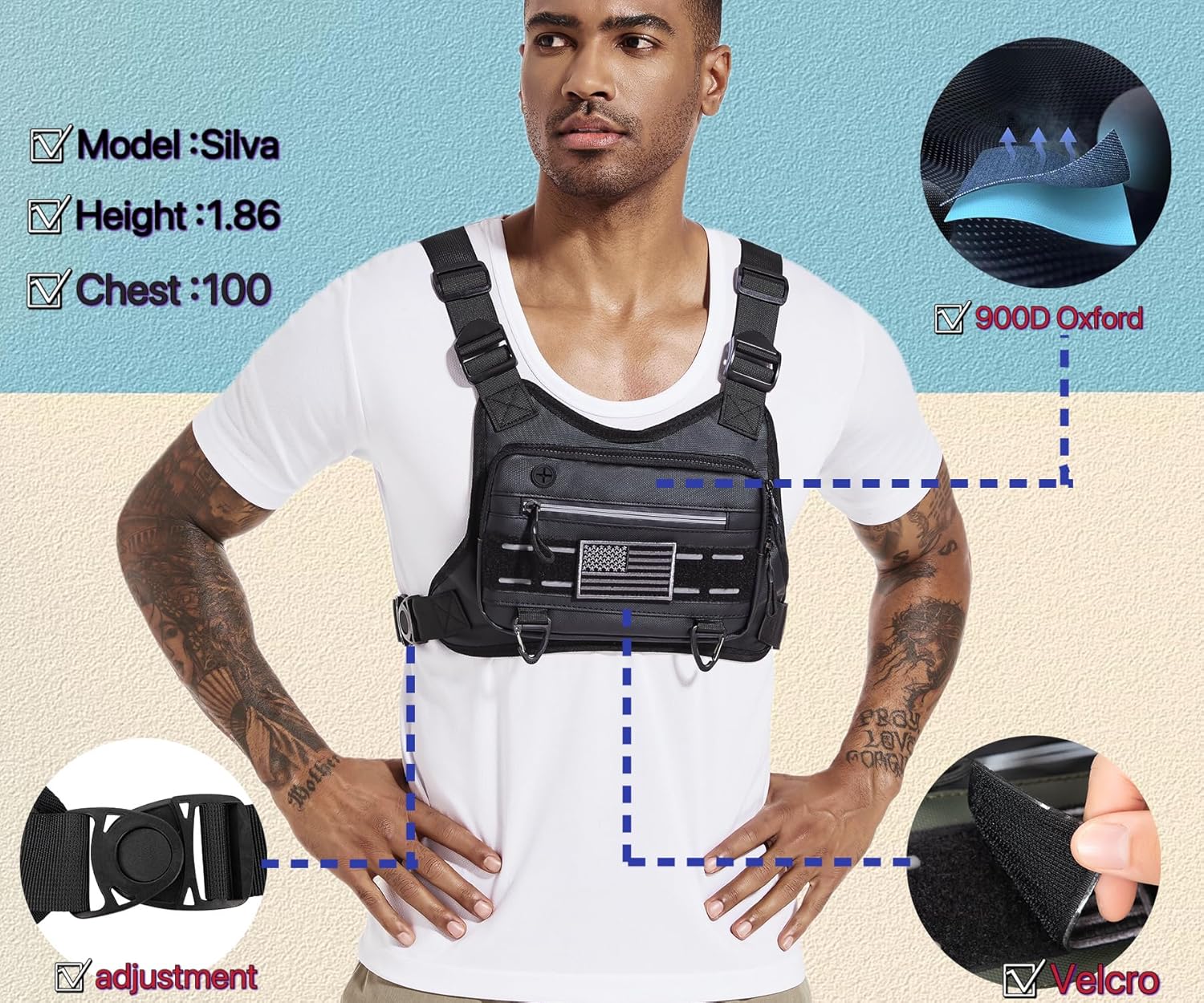 Skiennix Tactical Chest Bag - Water Resistant Running Vest for Men & Women | Black Outdoor Pack