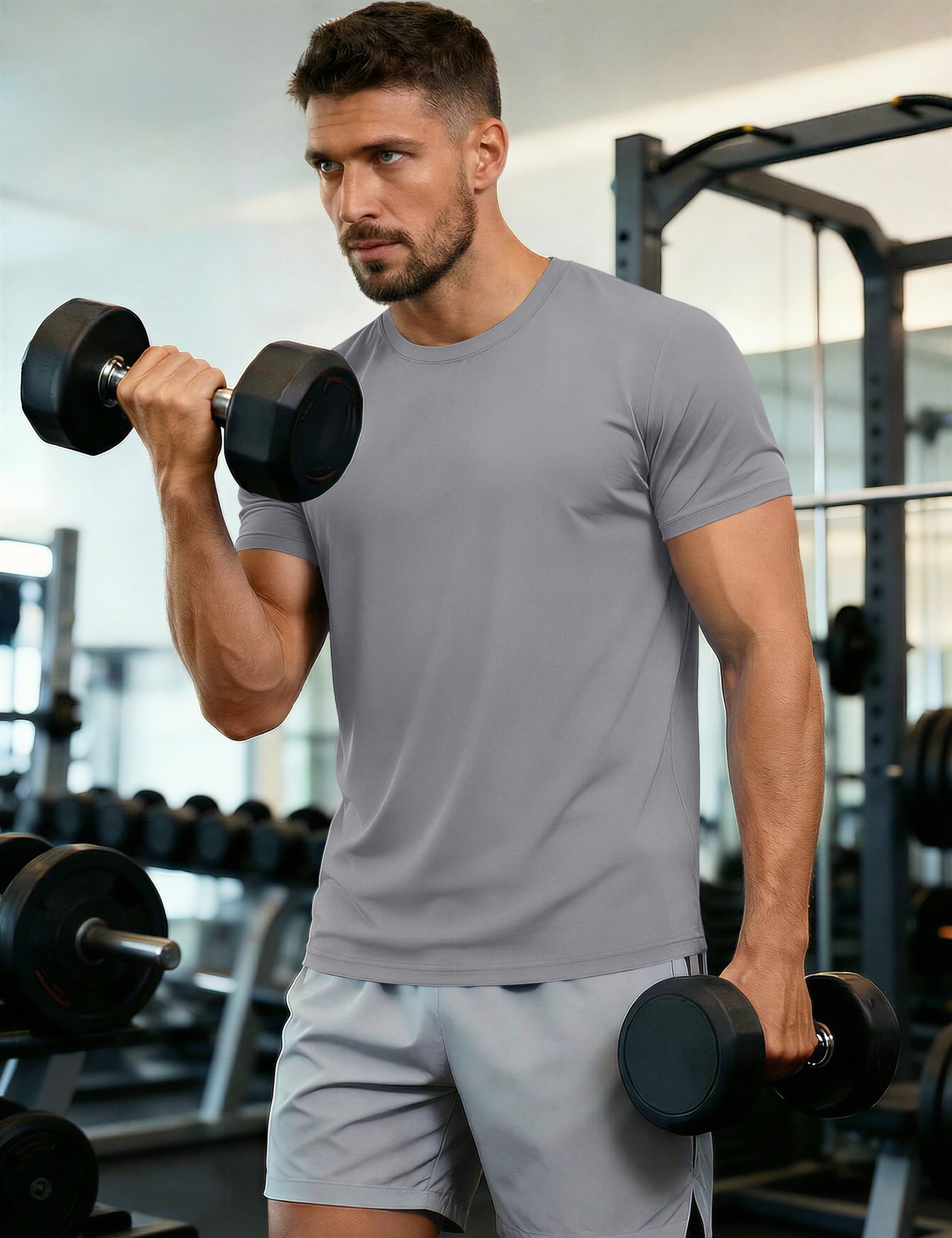 MAGCOMSEN Mens T-Shirts 2 Pack Short Sleeve Crew Neck Quick Dry Breathable Undershirts UPF 50+ UV Summer Work Hiking Active Sport Shirts Black & Light Grey
