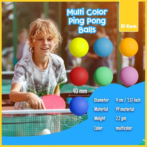 D-Xam Ping Pong Balls - Multi-Color Table Tennis Balls for Games & Parties | Pack of 50, 40mm