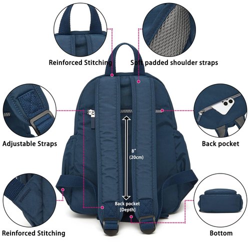 DOKUDOKU Small Nylon Backpack Mini Casual Daypack Lightweight Backpack for Women (NAVY BLUE)