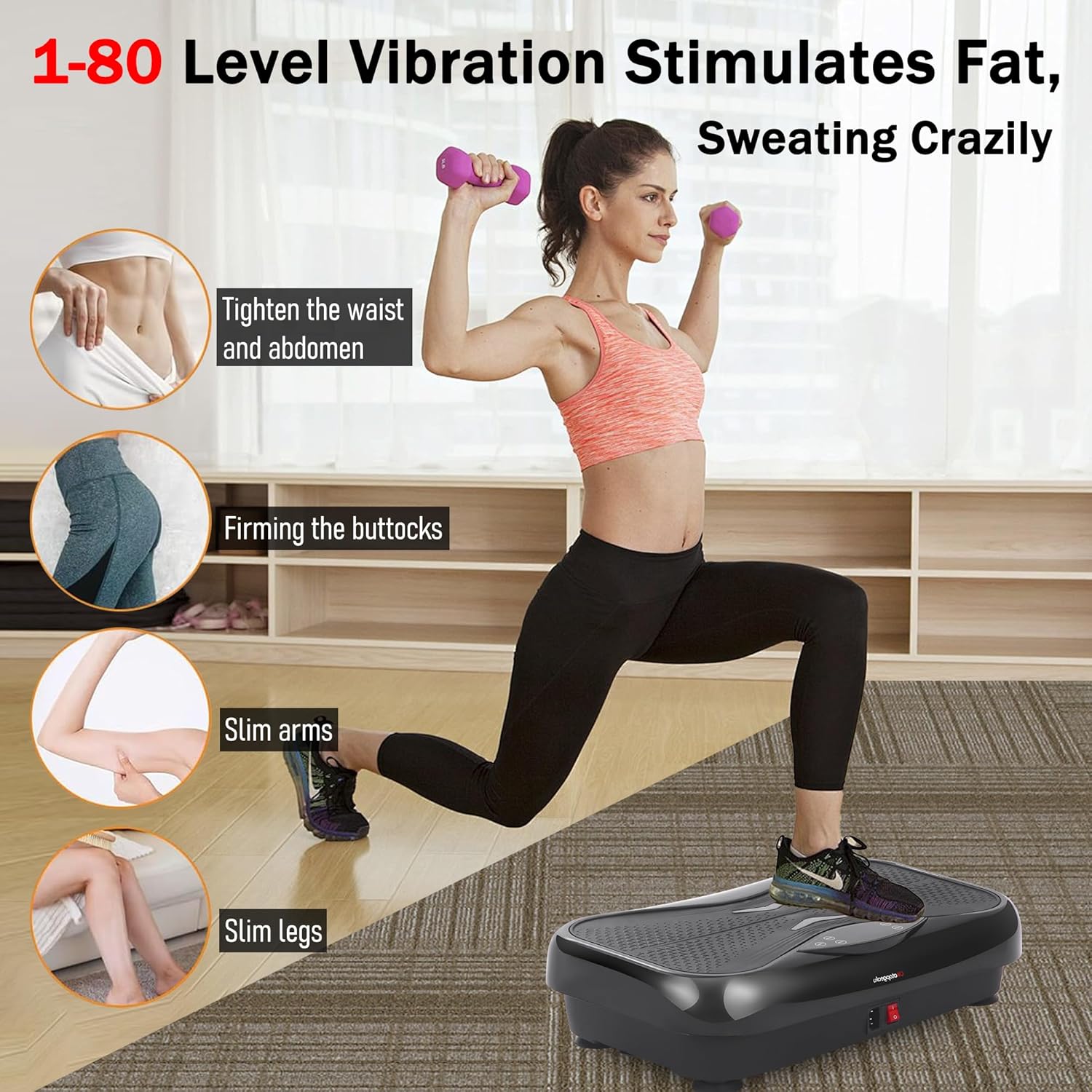 Skiennix Whole Body Vibration Plate - Power Vibrating Machine for Weight Loss & Lymphatic Drainage | Touch Screen & Resistance Bands Included