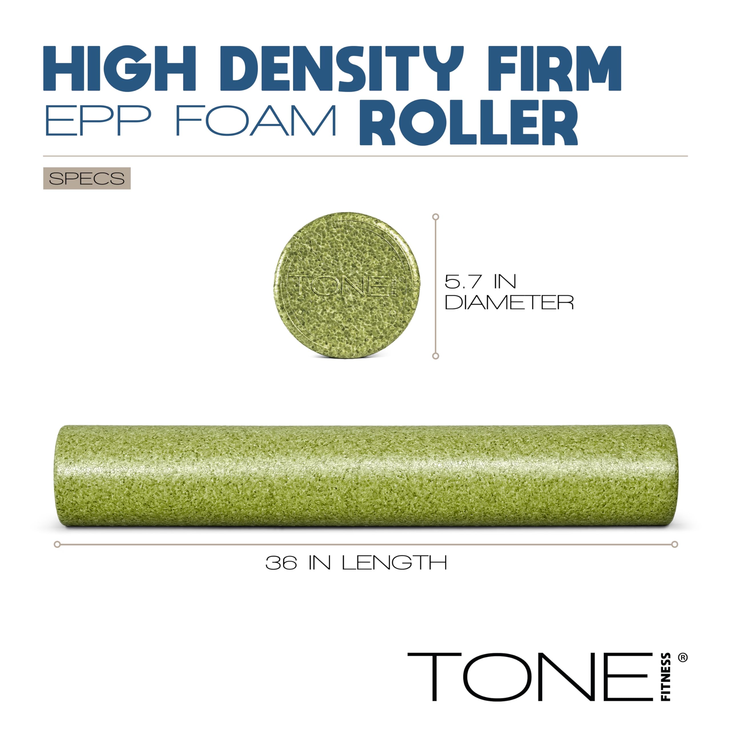 Tone Fitness High Density EPP Foam Exercise Foam Roller for Yoga, Pilates, Stretching, Massage, and Recovery 36 inch Blue