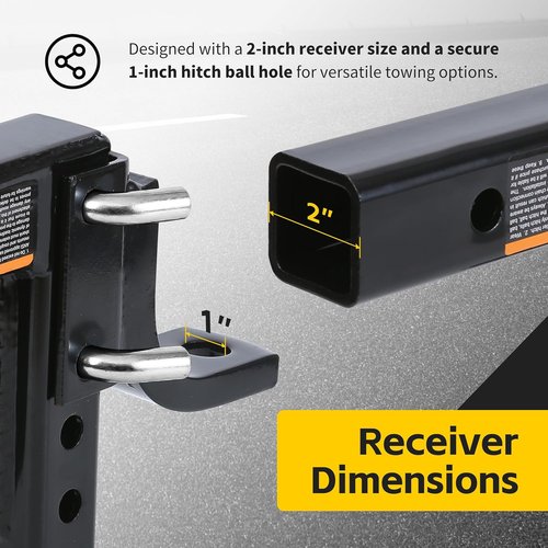 MaxxHaul Adjustable Ball Mount - 5,000 lb Towing Capacity | 8-Position Height Adjustment, Fits 2" Receivers