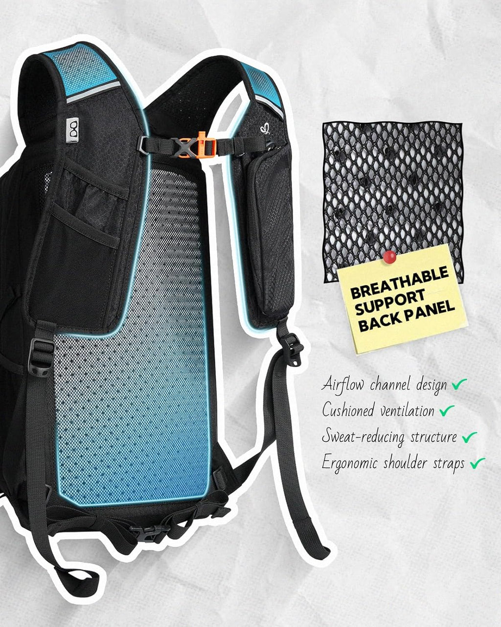 WATERFLY Lightweight 20L Hiking Backpack - Breathable Daypack with Phone Pocket & Hydration Compatibility