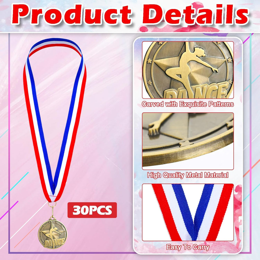 Quelay 30 Pcs Gold Award Medals - 2'' Winner Medals with Neck Ribbons for Tournaments & Competitions