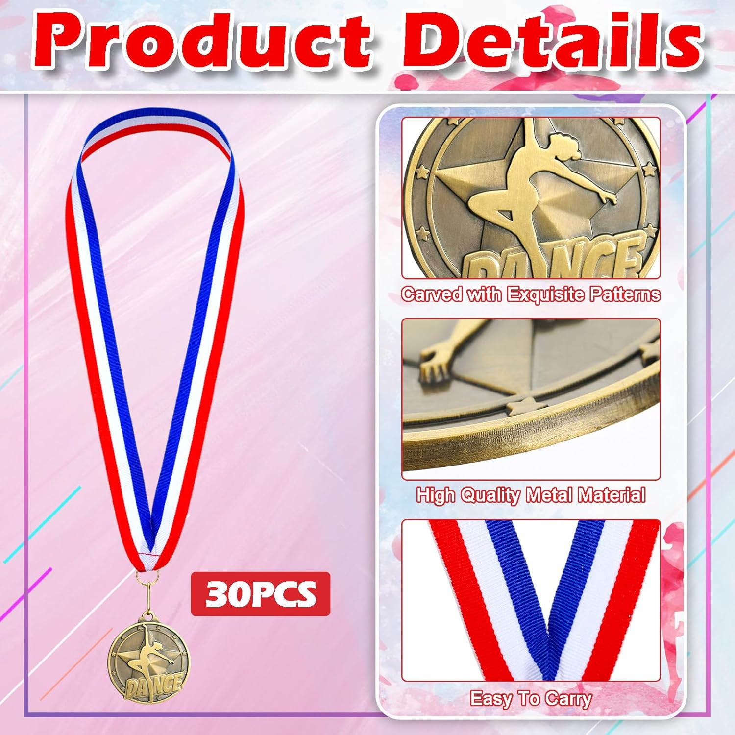Quelay 30 Pcs Gold Award Medals - 2'' Winner Medals with Neck Ribbons for Tournaments & Competitions