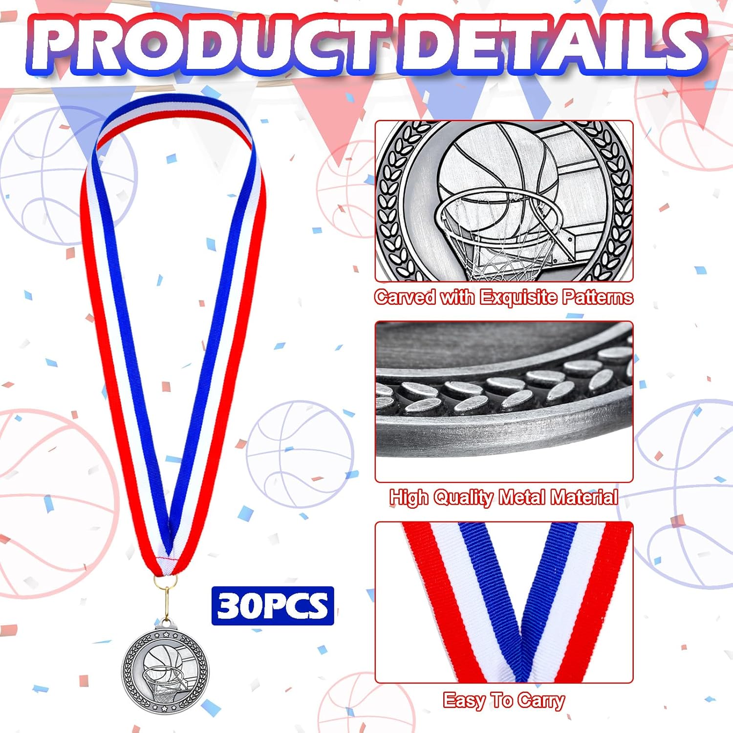Remuuly Silver Medals - 30 Pcs 2'' Sports Awards for Basketball, Soccer, Volleyball & Hockey | Includes Neck Ribbons
