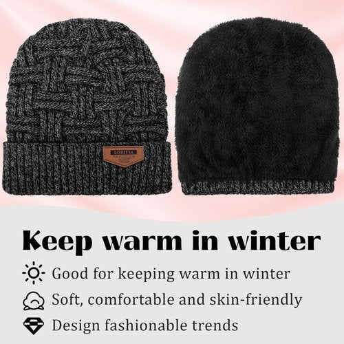 Loritta Winter Hat Warm Knitted Thick Baggy Slouchy Beanie Skull Cap for Men, B-Blended Dark Grey with Weave, 1 Pack