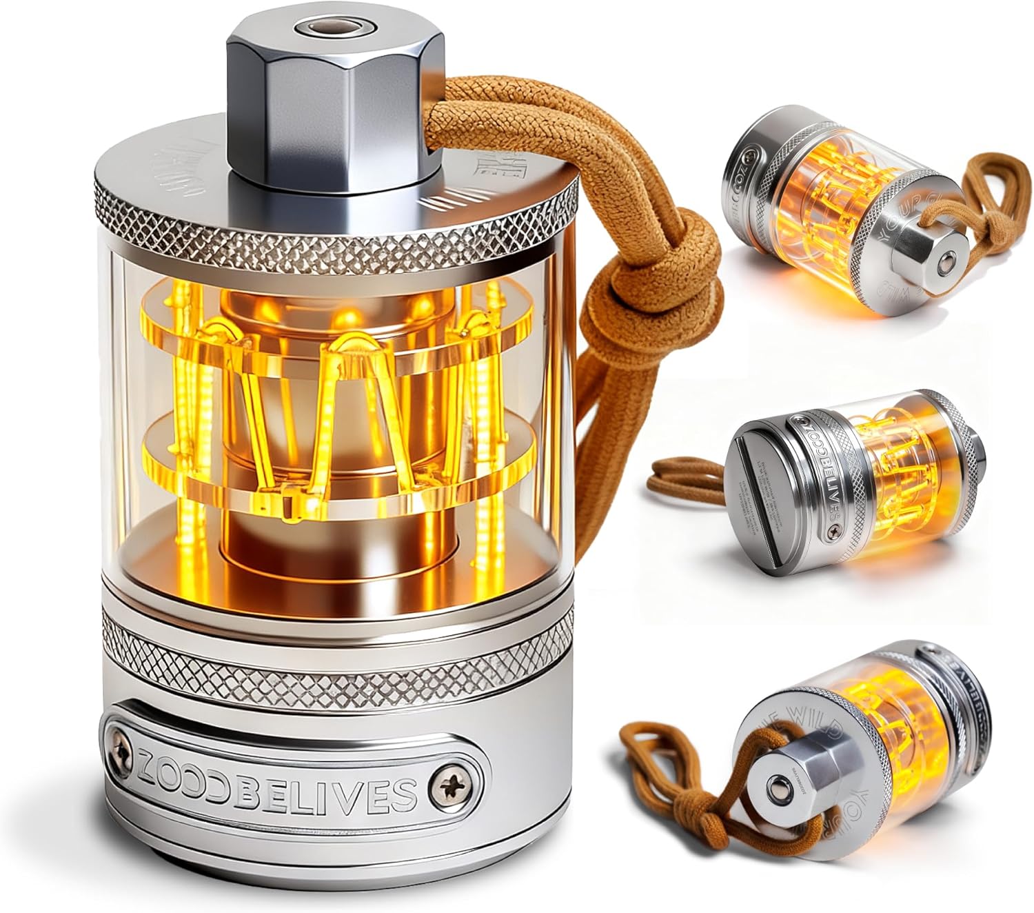 ZOOOBELIVES Vintage Aluminum Camping Lantern - Dimmable Warm Glow, USB-C 72H Runtime, IPX4 Waterproof for Hiking & Glamping