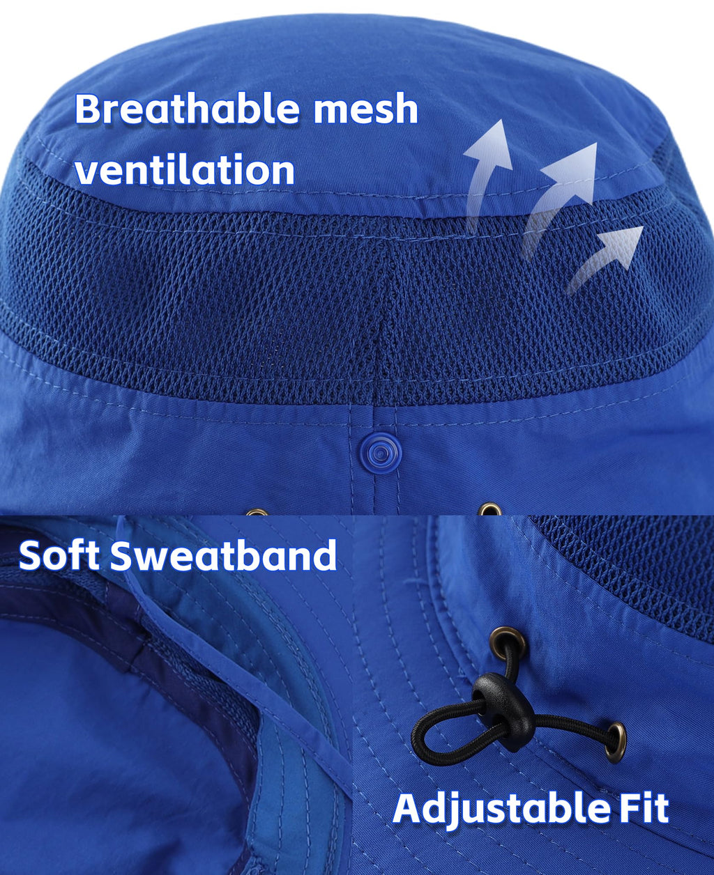 Connectyle Wide Brim Bucket Hat for Men Women UV Sun Protection Hat for Fishing Hiking Gardening Summer Beach Hats Royal Blue