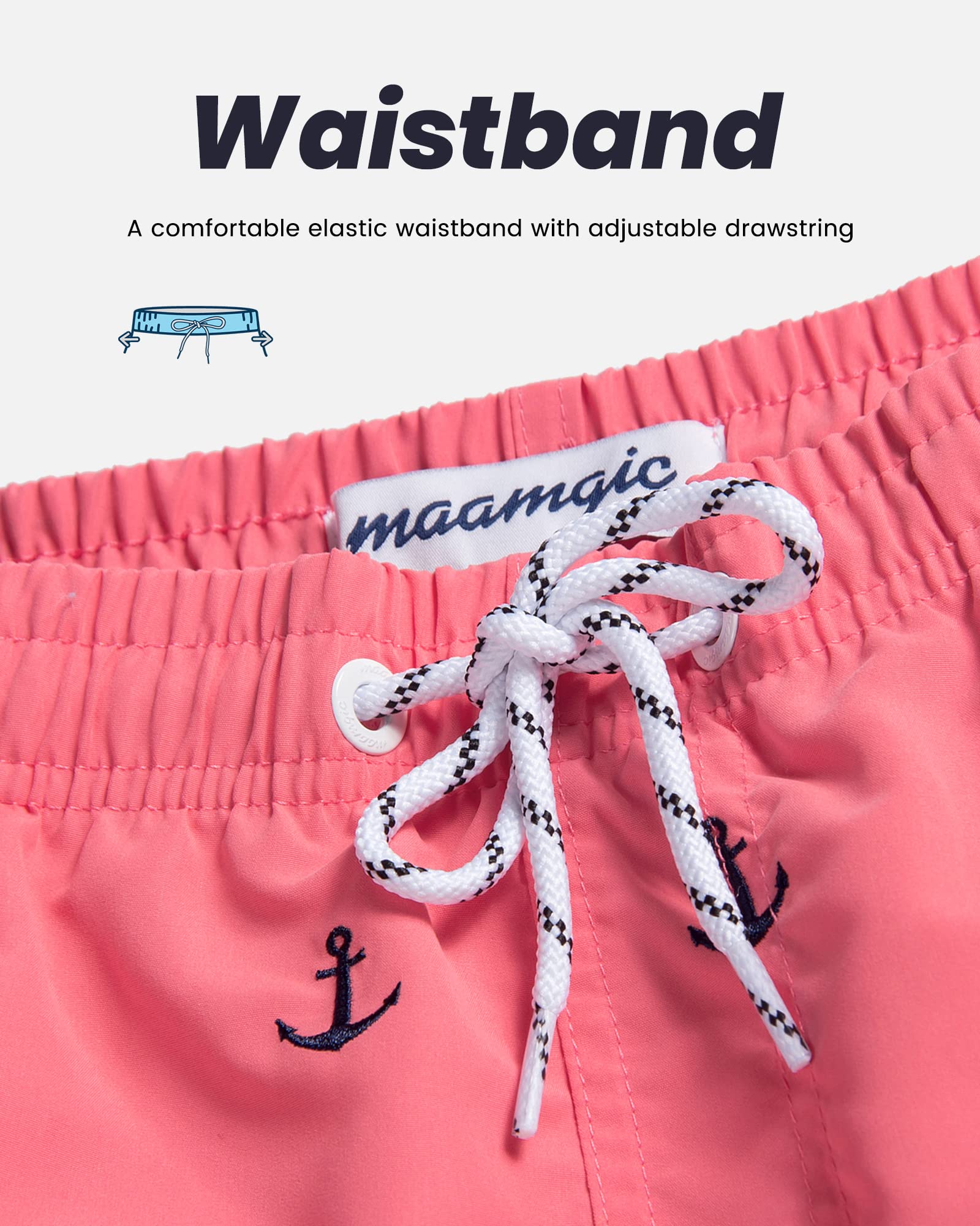 MaaMgic Mens Quick Dry Anchor Swim Trunks with Mesh Lining Swimwear Bathing Suits,Red-glm009,Small