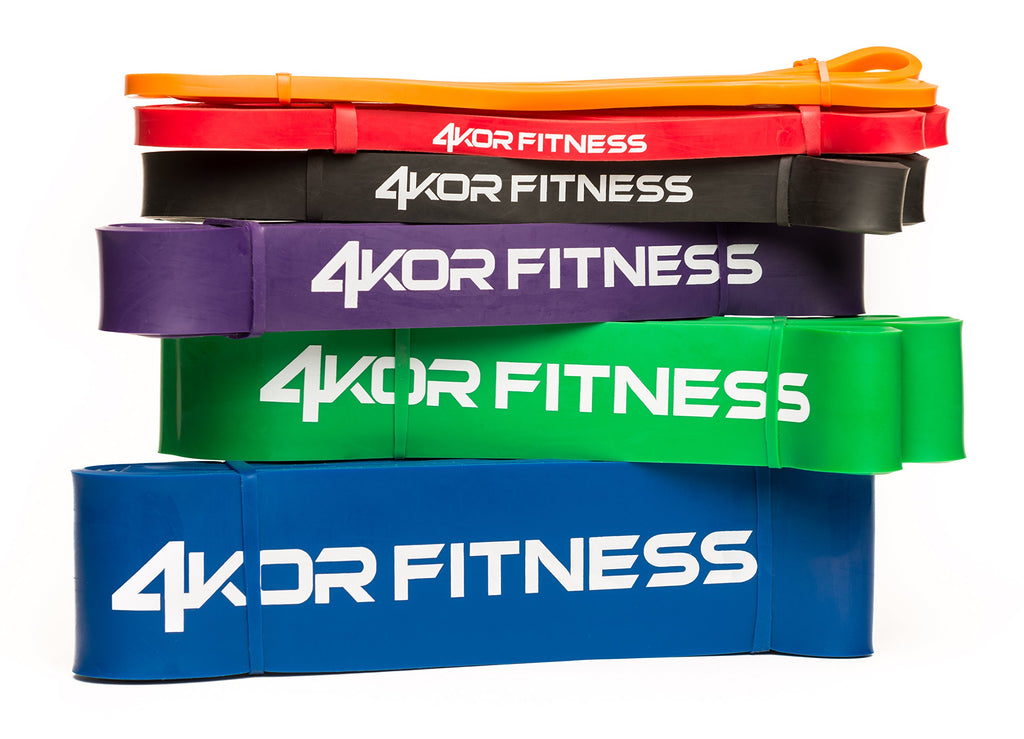 Pull Up Assist Band Set by 4KOR Fitness - 6 Band Set of Heavy Duty 41" Resistance Bands for Mobility, Crossfit, Weightlifting, Therapy, Home or Gym Workouts (Orange, Red, Black, Purple, Green, Blue)