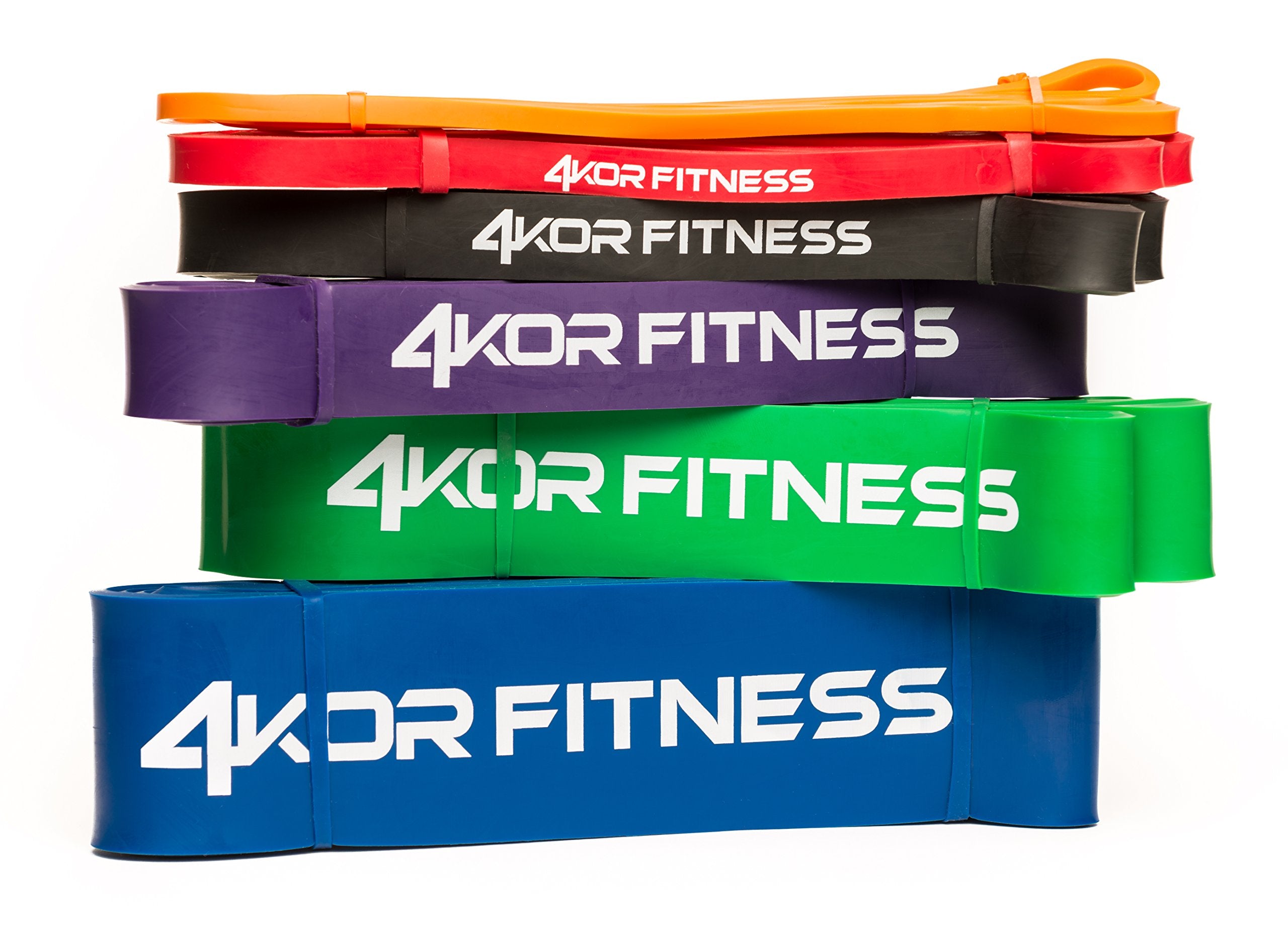 Pull Up Assist Band Set by 4KOR Fitness - 6 Band Set of Heavy Duty 41" Resistance Bands for Mobility, Crossfit, Weightlifting, Therapy, Home or Gym Workouts (Orange, Red, Black, Purple, Green, Blue)