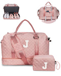 Vogewood Birthday Gifts for 4 5 6 7 8 9 10 11 12 13 14 Year Old Girls-Duffle Bag with Shoe Compartment, Personalized Weekender Bag, Overnight Bag for Women, Travel Bag with Makeup Bag (Letter J)