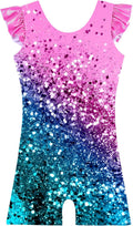TFJH E Girls Gymnastics Leotards - Sparkle Activewear with Shorts & Scrunchie | Flutter Sleeve Design