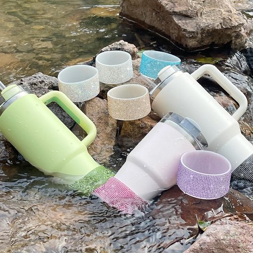 WORBSS Diamond Glitter Silicone Boot for Stanley Cup 40oz Tumbler for Simple Modern 30-40oz Trek Tumbler Accessories for 2.8-2.9 inch Trapezoidal Cylinder Base Water Bottles Bottom Anti-Slip Sleeve