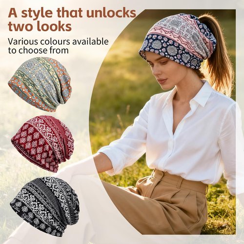 warsrnd Women's Slouchy Beanie Hat Chemo Caps Cancer Headwear Hats Turban Baggy Sleeping Cap Boho Hats (US, Alpha, One Size, 4pcs Multicolor B)