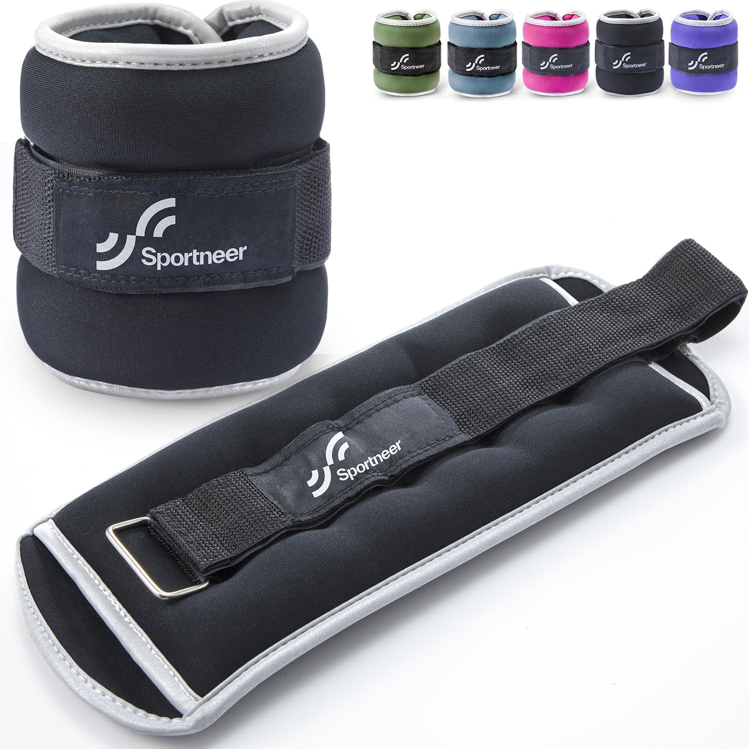Sportneer Ankle Weights - Adjustable 1/2/4/6/10 LBS Set with Reflective Strips for Strength Training & Fitness