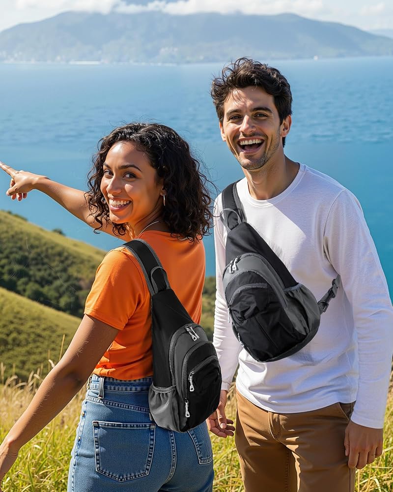 Lightweight Crossbody Sling Bag with Water Bottle Holder for Hiking & Travel