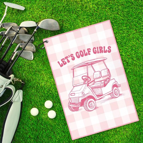 WUUCKOO Let's Golf Pink Golf Towel with Clip - Funny Ladies Golf Bag Towel for Mom, Grandma or Sister