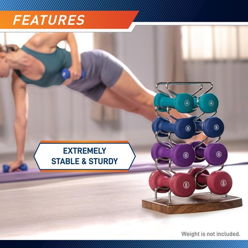 Marcy 4-Tier Wire Frame Minimalist Dumbbell Rack with Wooden Base DBR-8703