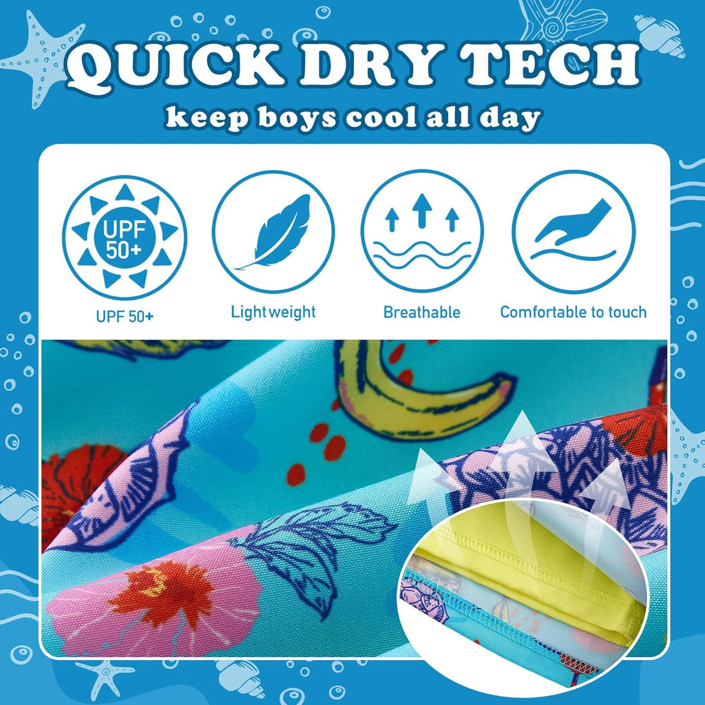 Skiennix Boys Swim Trunks - Quick-Dry Stretch Swim Shorts with Compression Liner | Ages 5-12Y