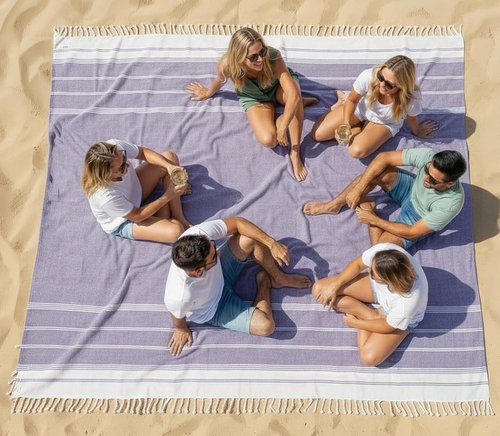 **LANE LINEN Outdoor Blanket - Large Soft Pre-Washed Diamond Weave Design (82"x82") for Beach & Travel**