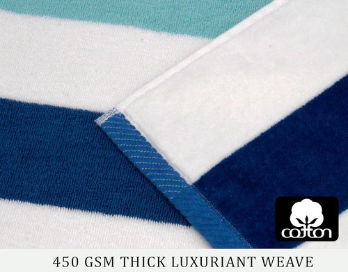 COTTON CRAFT Oversized Hooded Beach Towel - 39 x 68 Super Soft 100% Cotton Velour - Quick Dry Cabana Stripe Blue
