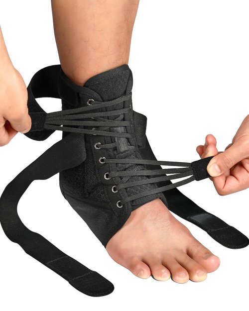 Fitomo Quick Lace Up Ankle Brace for Women Men with Removable Side Splints, Adjustable Ankle Support for Sprained Ankle Injury Recovery, Ankle Stabilizer for Basketball Volleyball Tennis, FSA Eligible