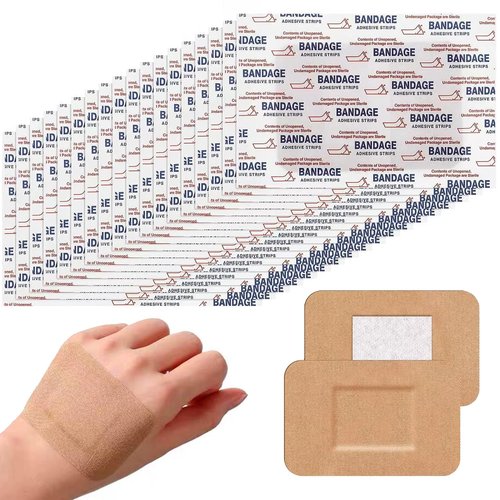 100 Pcs Large Adhesive Bandages 2 x 3 Inch Wound Care Flexible Adhesive Bandages Latex Free Fabric Wrap Gauze Pads for Skin Care and Protect Wounds