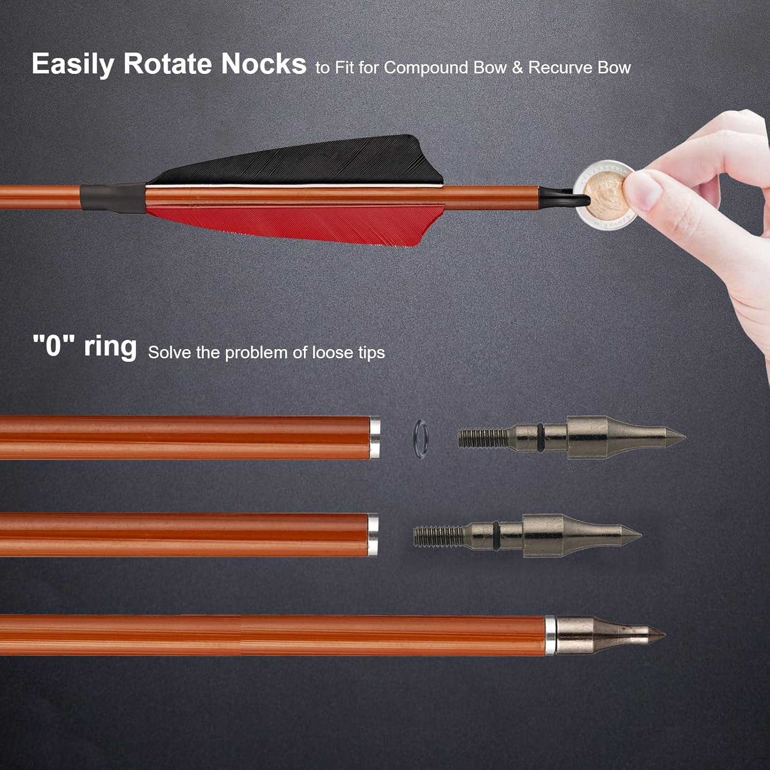 TOPARCHERY Premium 30" Carbon Hunting Arrows - 4" Real Turkey Feathers Fletching | 500 Spine for Recurve & Long Bow - 12 Pack