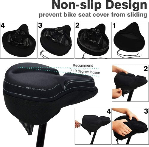 DAWAY Comfortable Bike Seat Cover - Soft Gel & Memory Foam Cushion for Peloton & Stationary Bikes | Fits All Saddles