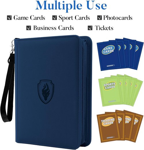 Fabmaker Premium 4 Pocket Zip Card Binder - Portable Album for 320 Trading Cards | Navy Blue