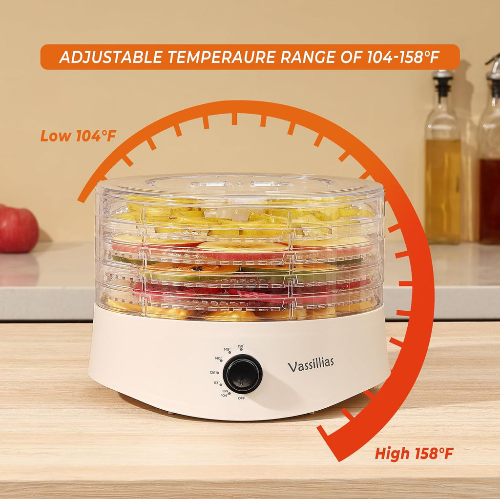Small Food Dehydrator Dryer - 280W Mini Dehydrator for Healthy Jerky, Fruits & Veggies | 5 BPA-Free Racks, 158°F