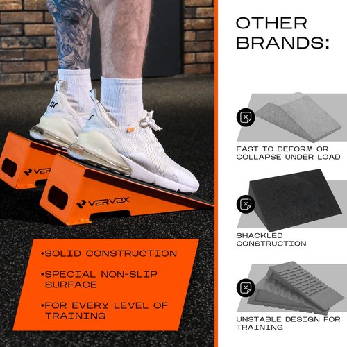 Squat Wedge Block V Vervox - 2-Pack Metal Anti-Slip Heel Wedge for Squats Exercise, Calf Raise & Stretch, Deadlift & Weight Lifting, Mobility, Flexibility, Slant Board – As a Gift 1 Resistance Band