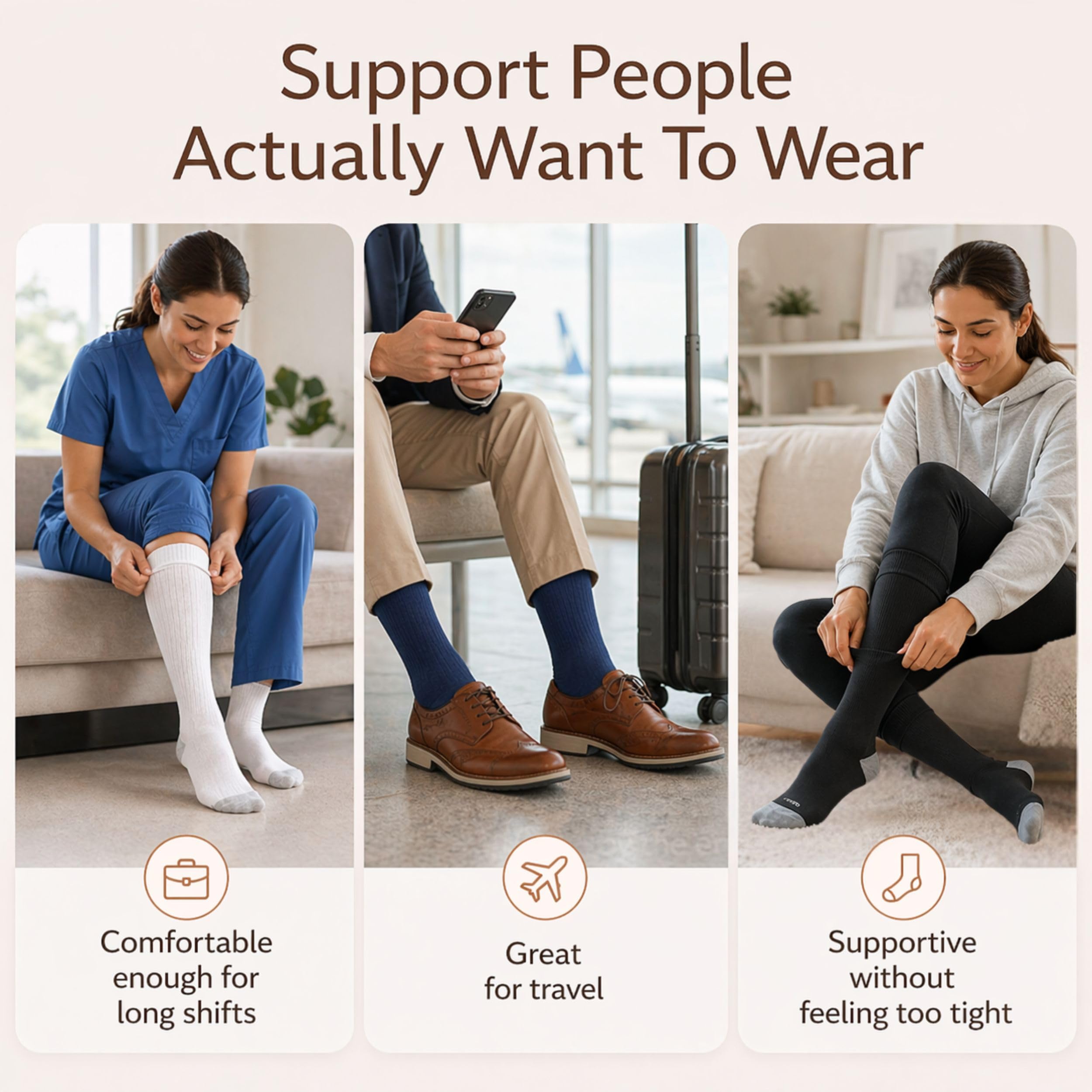 CopperJoint Knee High Compression Socks for Women and Men, Graduated Long Compression Socks for All-Day Standing, Sports & Travel, 15-20 mmHg Leg Support for Daily Wear - 1 Pair, White, Large
