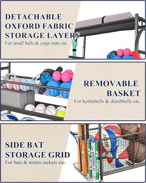 Mythinglogic Garage Ball Storage | Rolling Sports Equipment Organizer with Wheels for Indoor/Outdoor Use