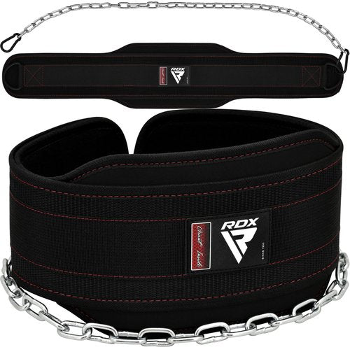 RDX Dip Belt for Weight Lifting, Heavy Duty 36 Inch Adjustable Steel Chain, Dipping Belt Chin Pull Ups Gym Training Bodybuilding Powerlifting Fitness Workout, 6” Padded Neoprene Back Support Men Women