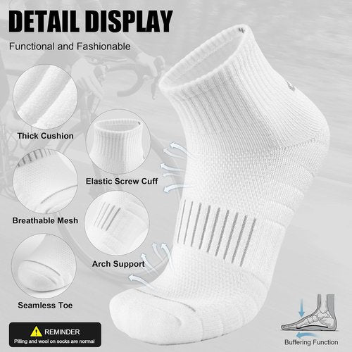 Lapulas Merino Wool Quarter Socks - Cushioned Compression Support for Hiking & Running | 5 Pairs