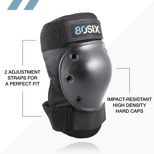 80Six Pad Set with Wristguards, Elbow Pads, and Knee Pads for Kids, Black, Small/Medium-Ages 8+