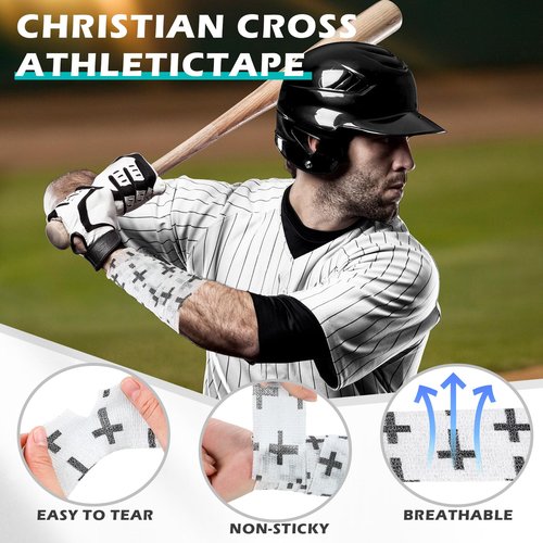 TrelaCo 2 Pcs Cross Tape Christian Athletic Tape 2IN X 15FT Elastic Wrist Wrap for Baseball Soccer Football Gymnastic Non Woven Jesus Self Adhesive Bandage Sport Bandage Wrap for Wrist, Feet (White)