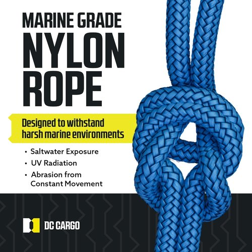 DC Cargo Mall Boat Dock Lines - 1/2" x 15' Double Braided Ropes | Marine Grade Nylon with 12" Eyelet