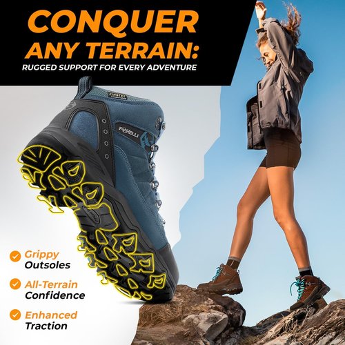 Foxelli Women's Hiking Boots - Waterproof Suede Leather for All-Day Comfort & Grip | Lightweight Design