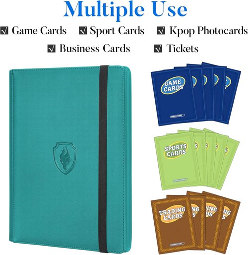 Fabmaker Premium 9 Pocket Card Binder - Sturdy PU Cover for 540 Cards | Sleek Turquoise Trading Card Album